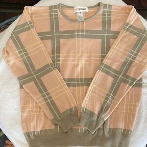 Talbots Women's Plaid Crewneck Sweater - Beige and Olive